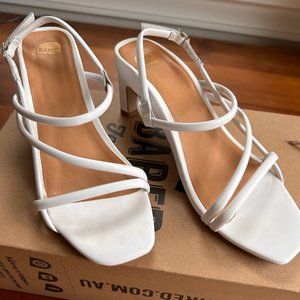 Bared Footwear White Strappy Block Heel Sandals
